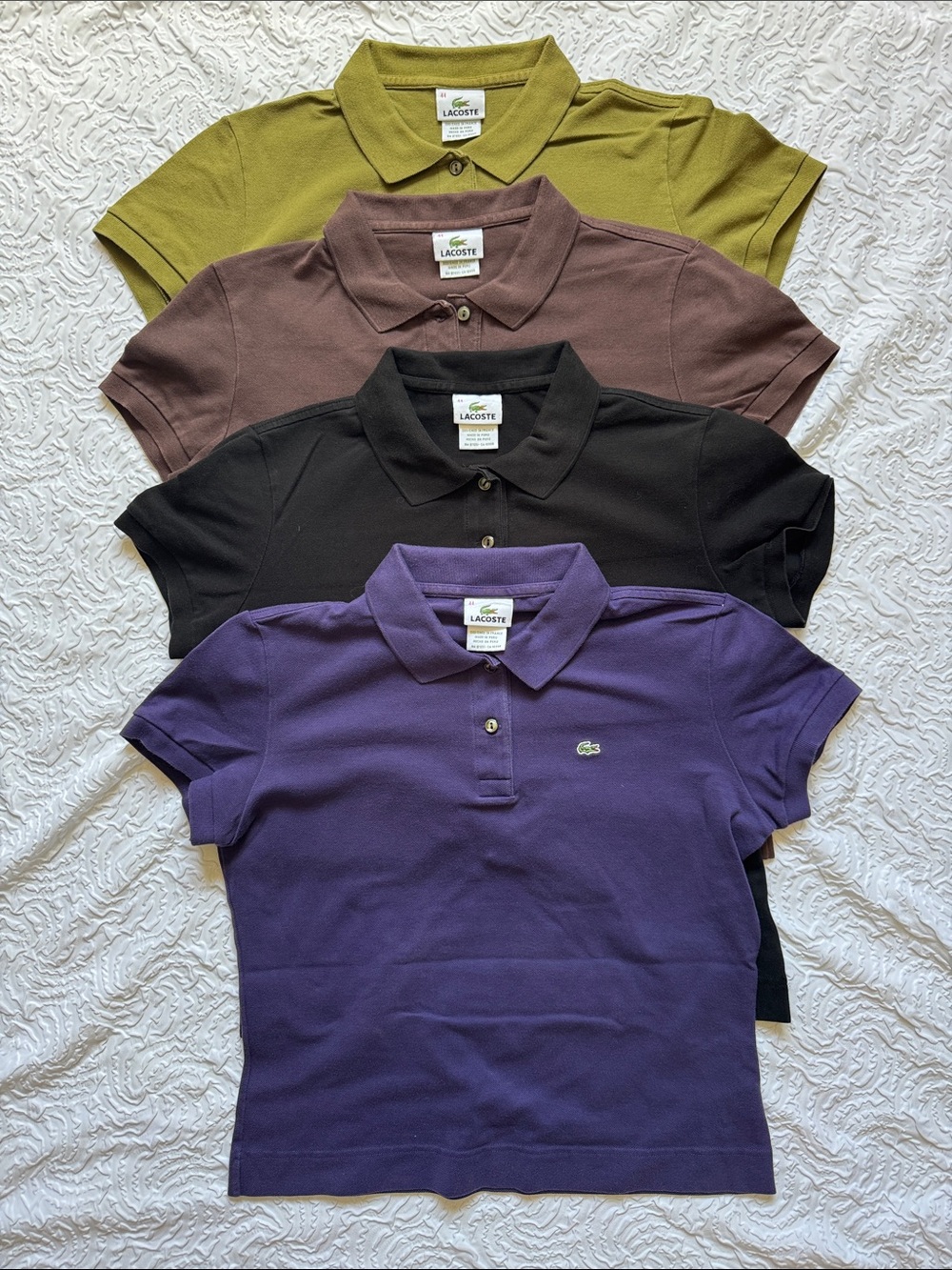 Lacoste Women's Short Sleeve Polo Lot in Purple, Black, Olive & Brown